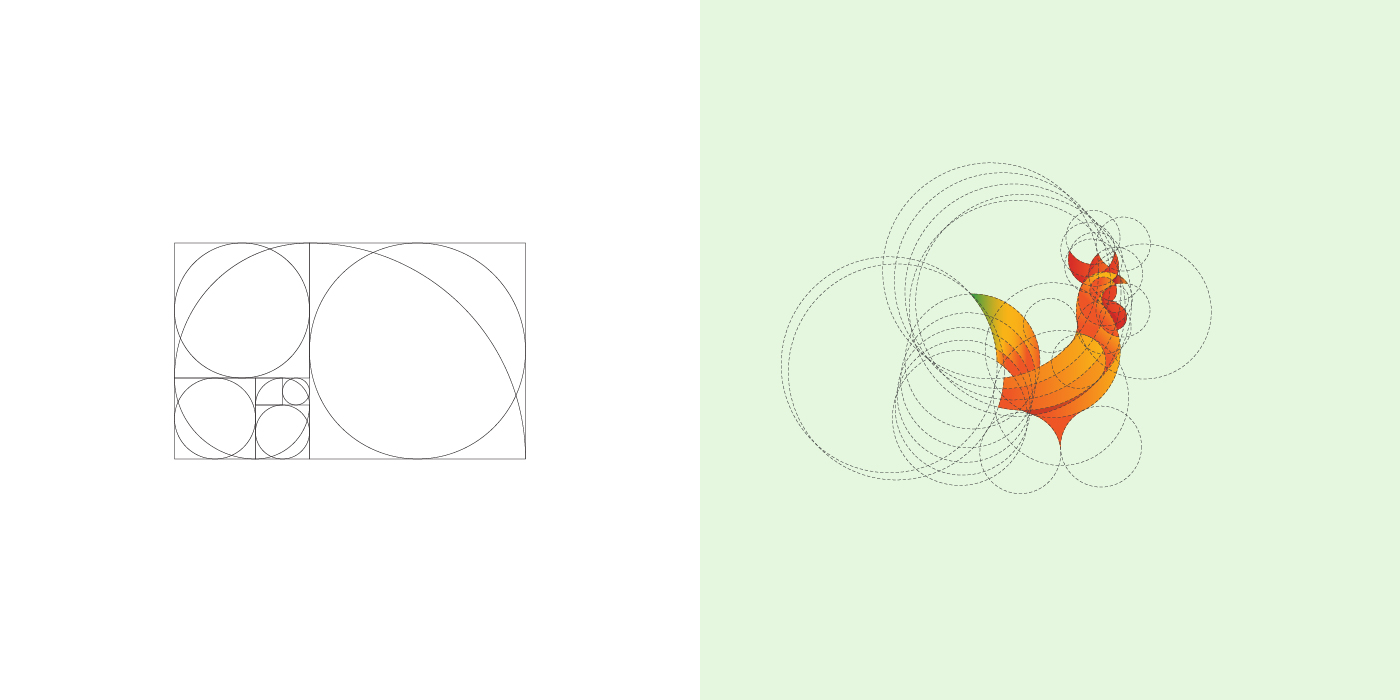 Rooster and golden ratio grid