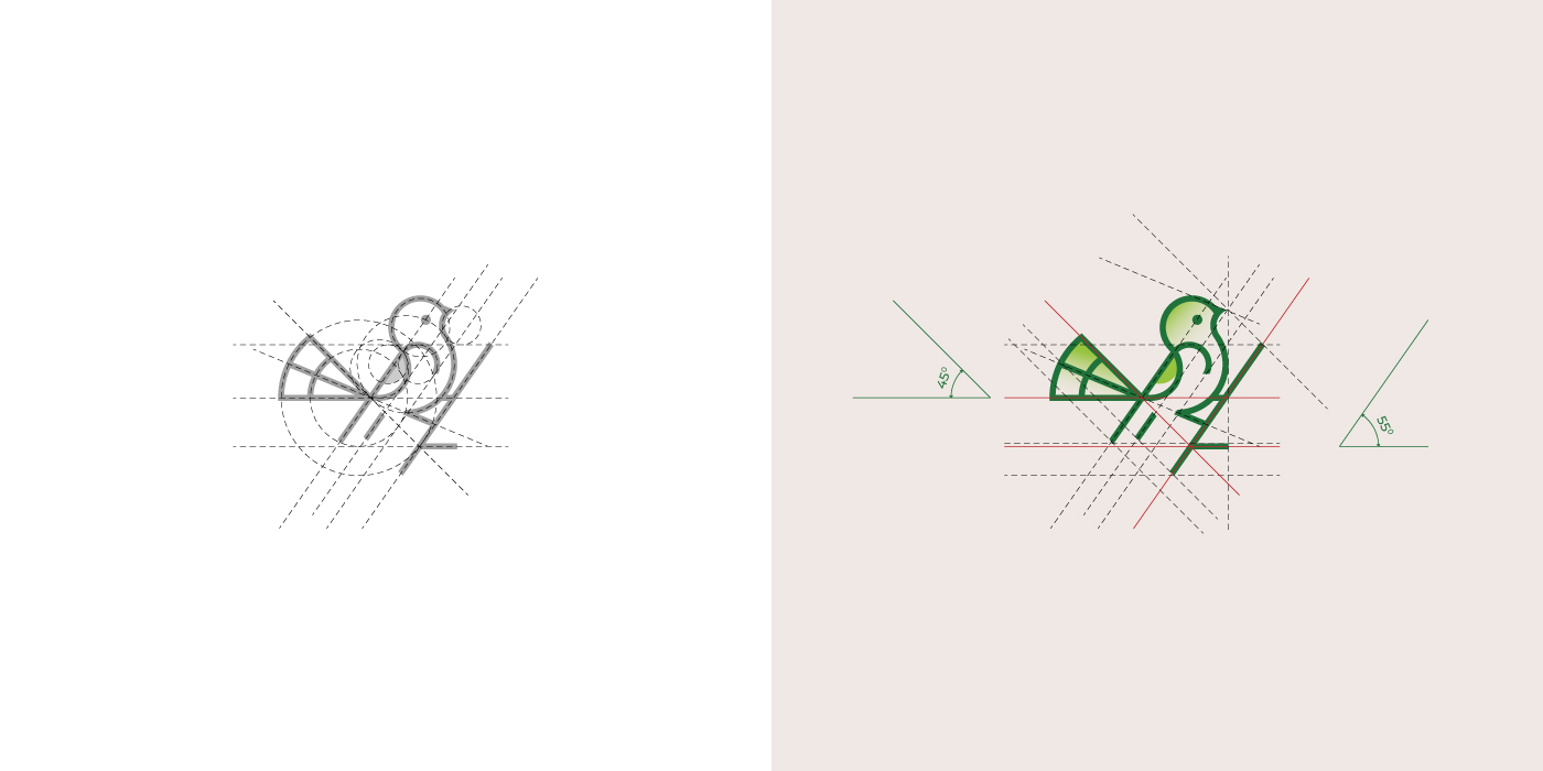 Bird logo and golden ratio grids