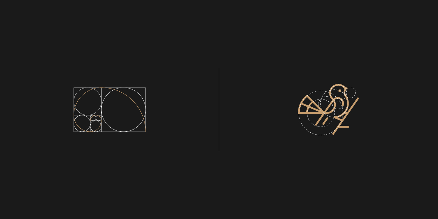 Golden ratio Spiral - bird logo grids