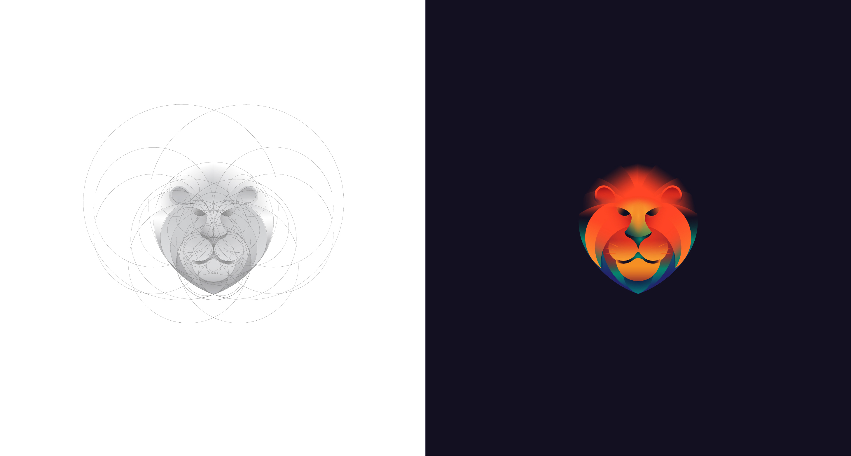 Lion logo with golden ratio grids